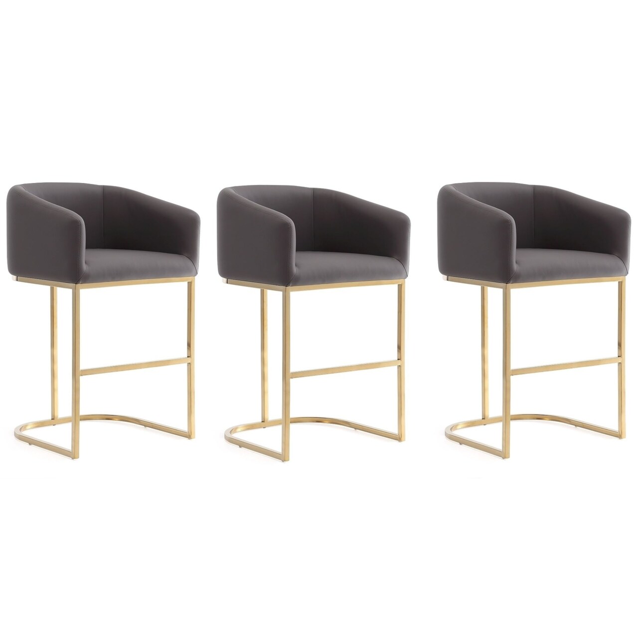 Manhattan Comfort Louvre 36 in. Cream and Titanium Gold Stainless Steel Counter Height Bar Stool (Set of 3)